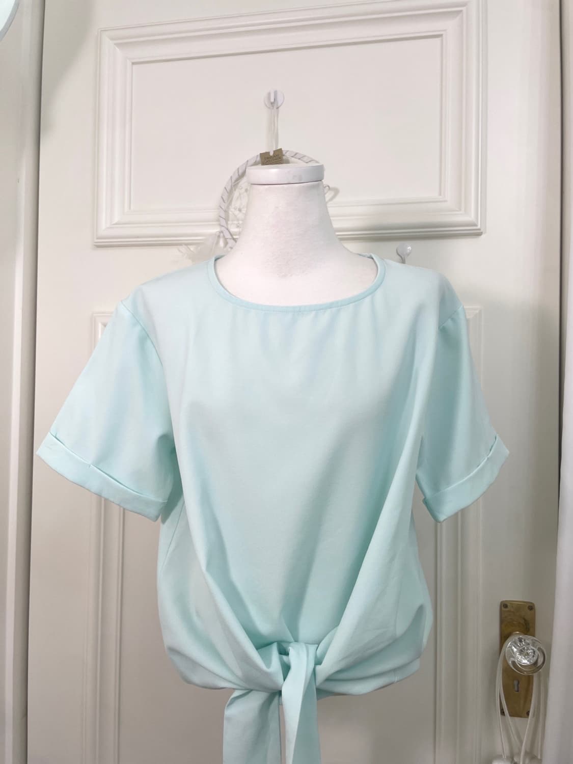 mint blue bow point half blouse 상품이미지5
