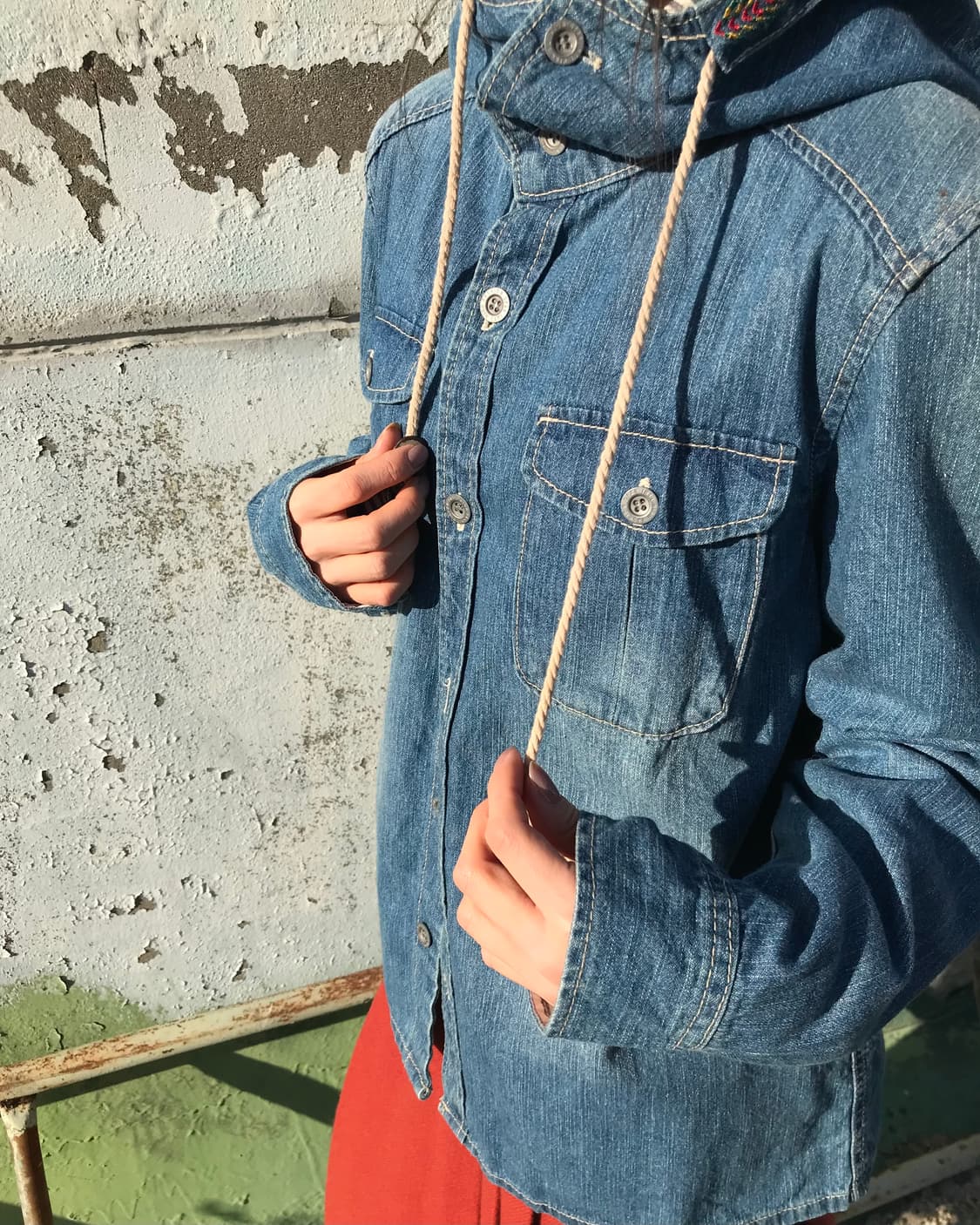 보헤미안  후드 데님 셔츠 상품이미지5