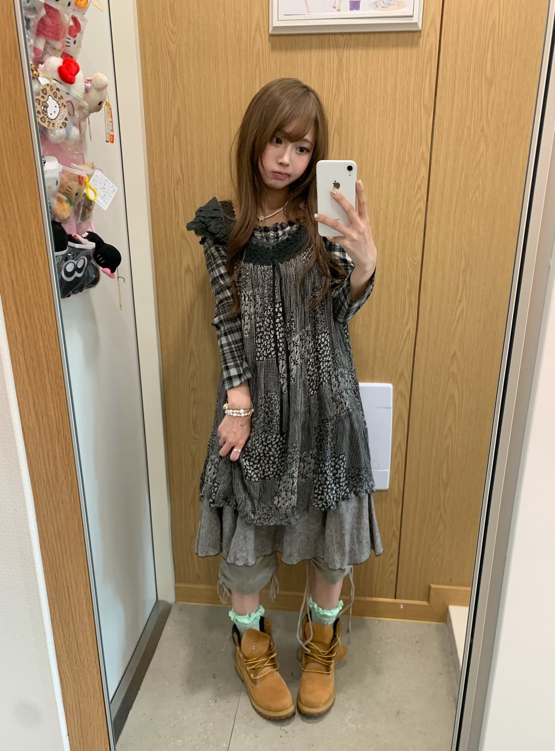 카키 패치워크 하구미 7부 셔링 카고 코디세트 상품이미지1