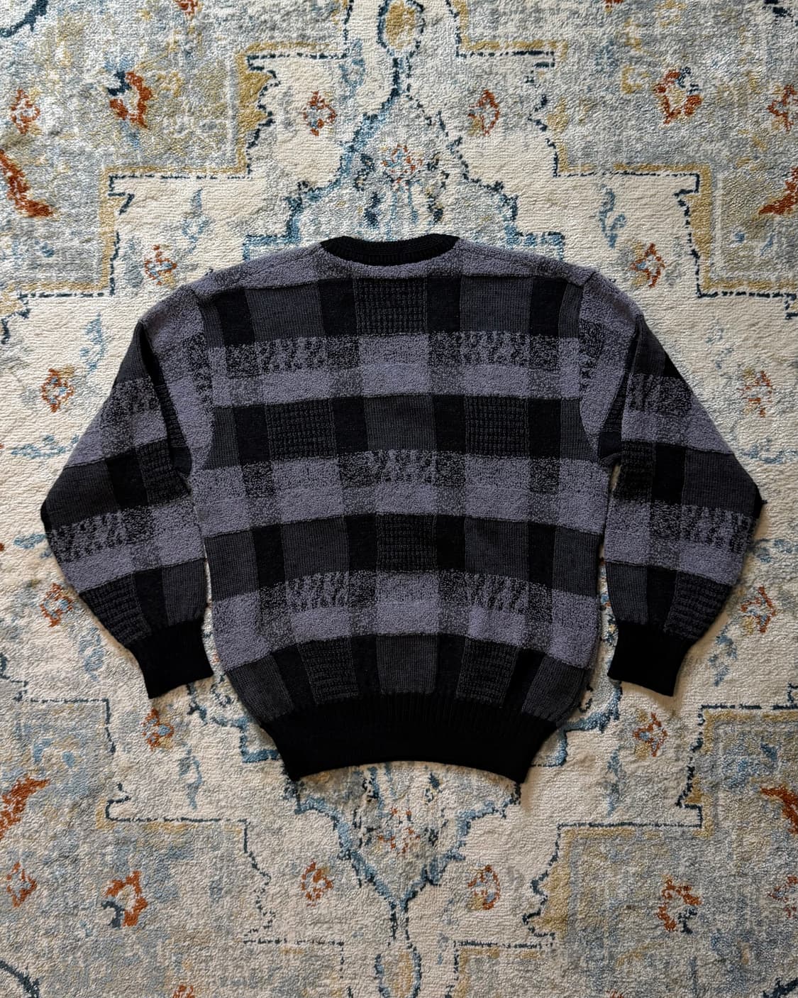 90s 빈티지 울 체크 브이넥 니트 스웨터 상품이미지4
