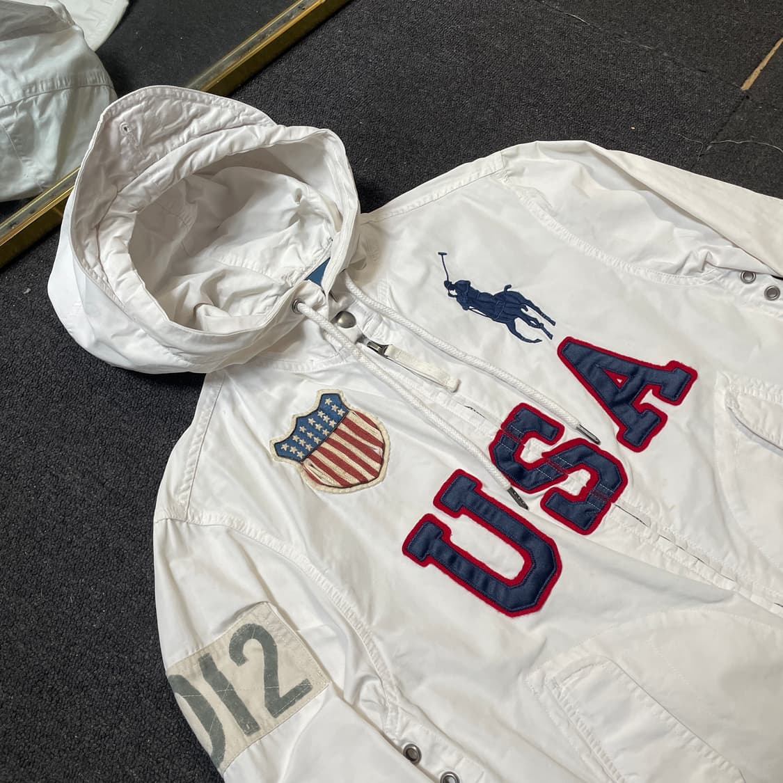 폴로 랄프로렌 극희귀 USA 화이트 블루종 후드 자켓 S 상품이미지4