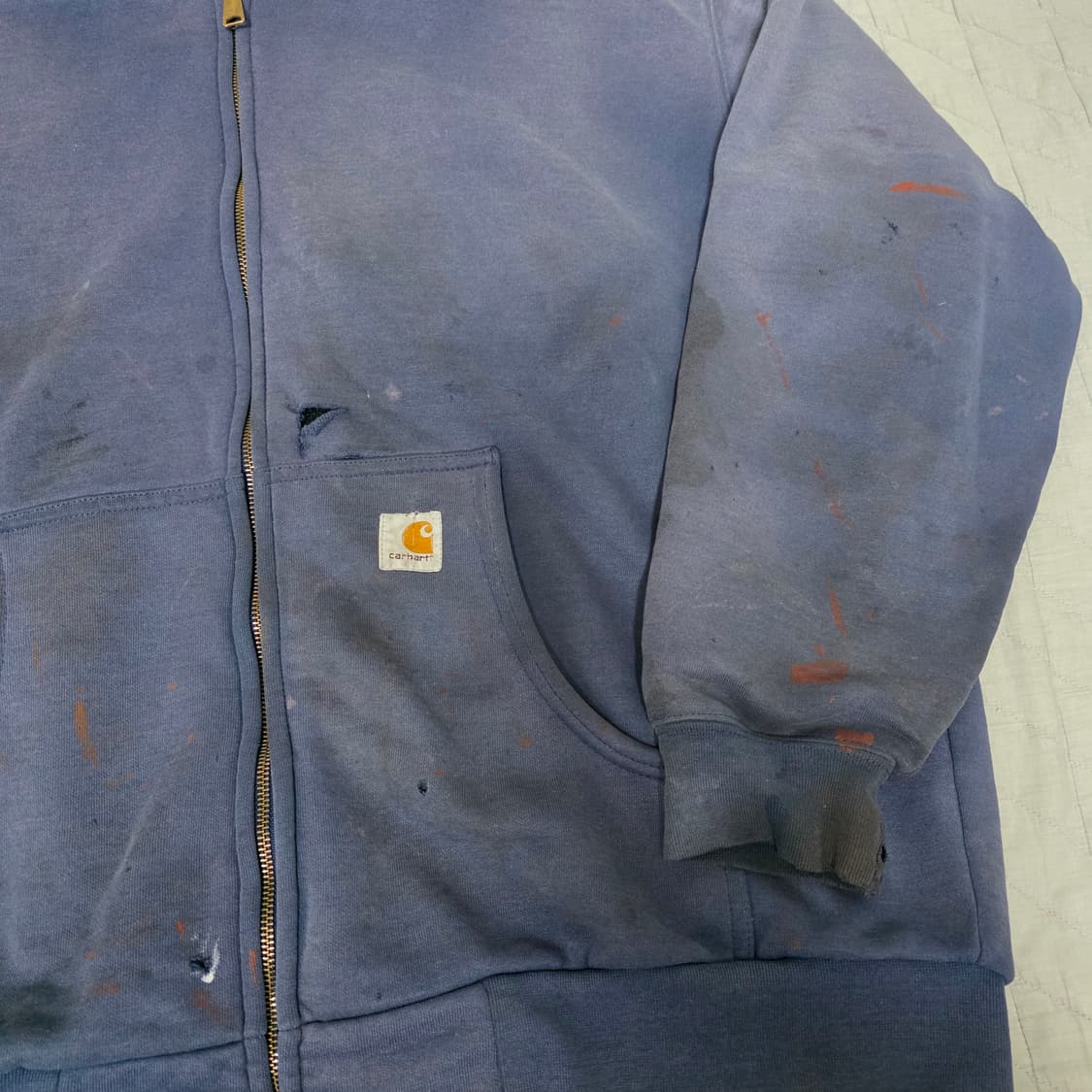 [XL] 빈티지 칼하트 더블페이스 트래쉬드 썬페이드 써멀 후드집업 네이비 상품이미지3