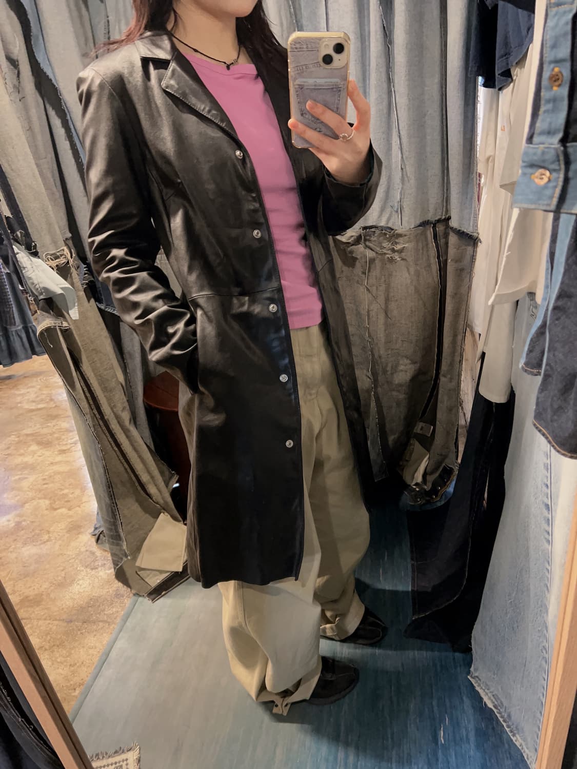 44-55 ) BENETTON Leather Flare Coat 상품이미지3