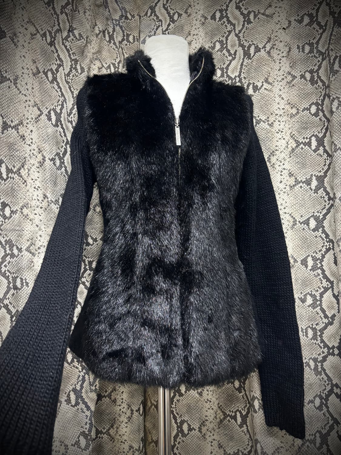  Black Fur Trimming Wool Slim Fit Zip Up 상품이미지1