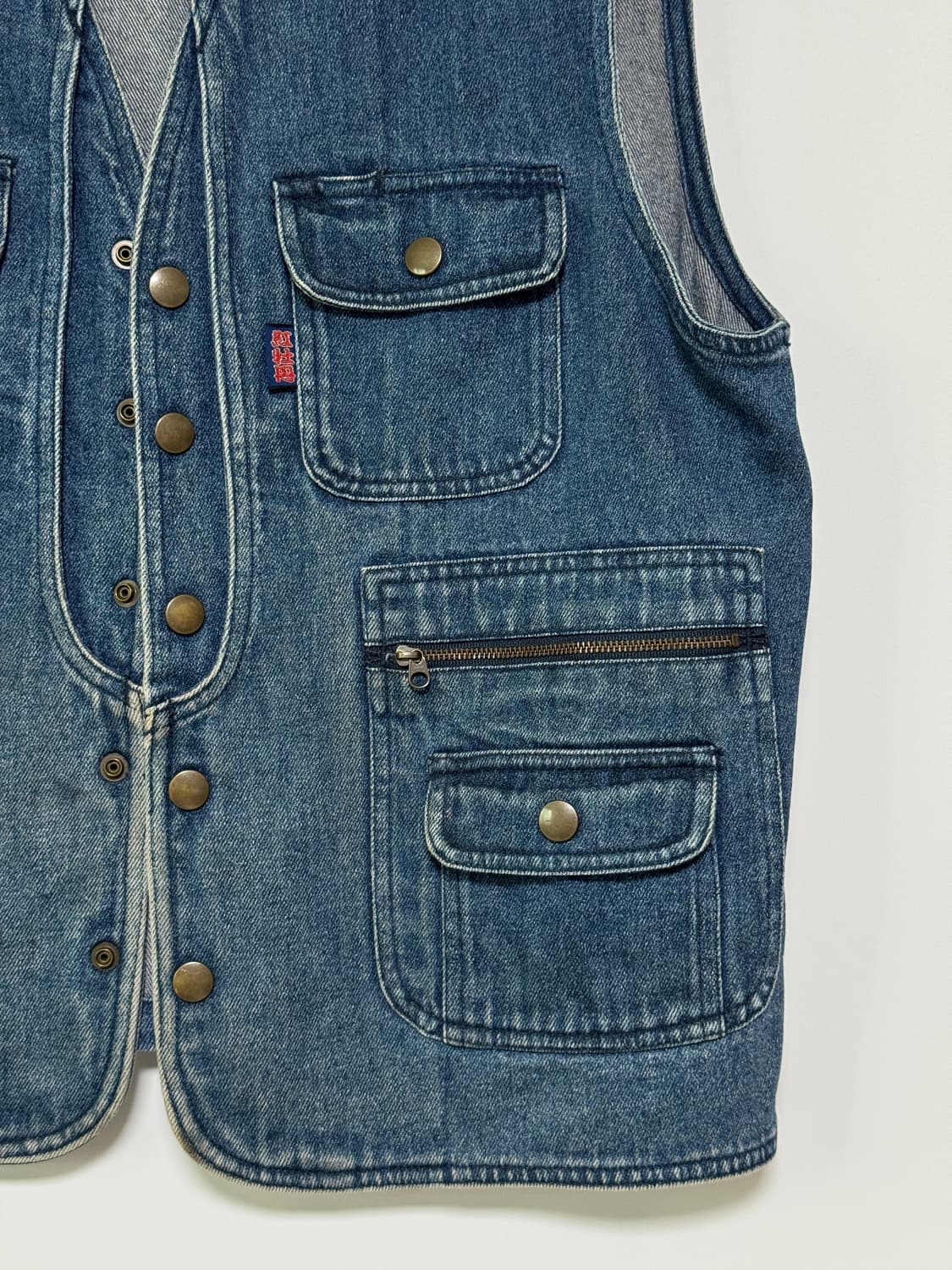 일본 빈티지 베니보탄 데님 조끼 100-105 상품이미지3