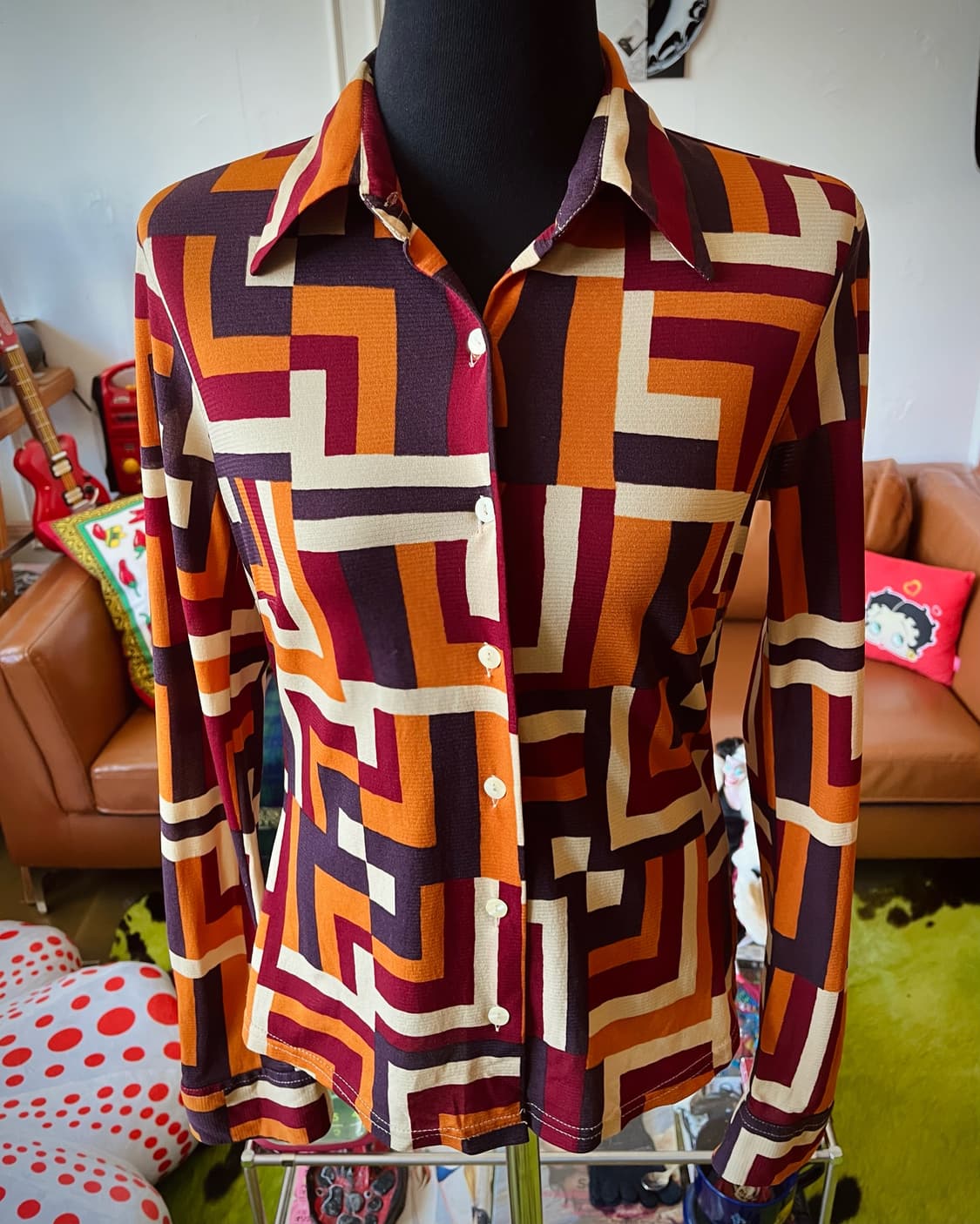 SISLY Old Optical Art Pattern Poly Shirt 상품이미지2