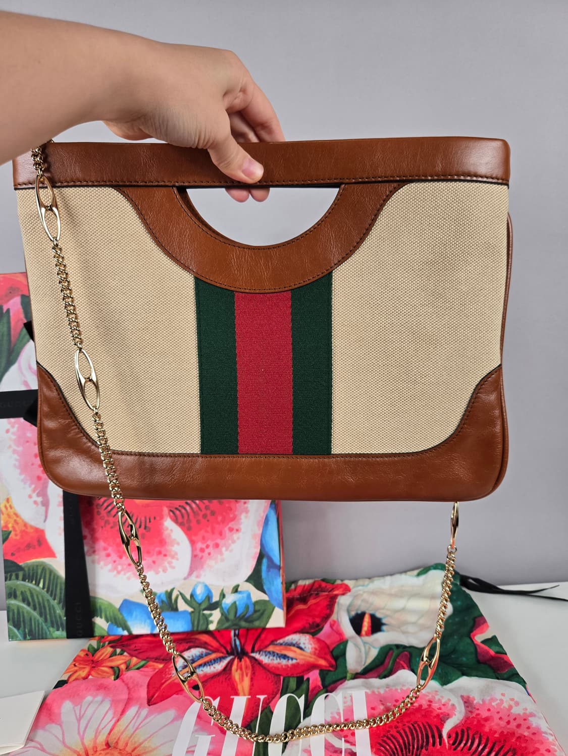 구찌 오디피아 웹 빈티지 캔버스 라지 클러치 숄더백 가방 정품 풀박스 상품이미지5