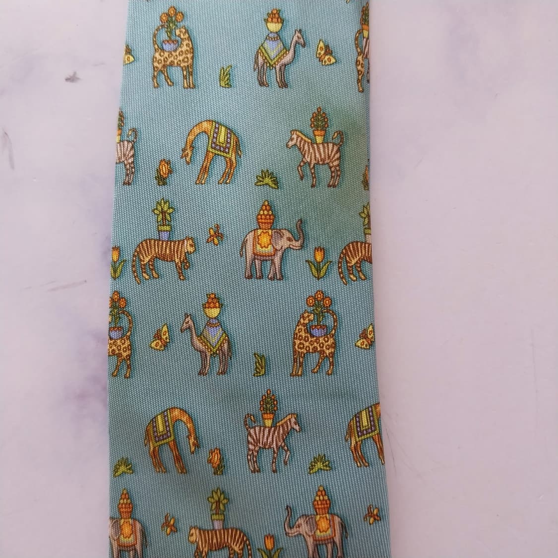살바토레 페라가모 민트 동물 모티브 넥타이 9.7cm B등급 K2502 상품이미지10