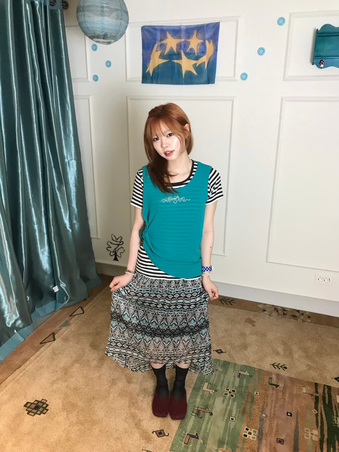 빈티지하면서 괴짜스러운 쨍한 청록색 컬러의 조화 코디셋𓂃˖₊🦆🪲 상품이미지1