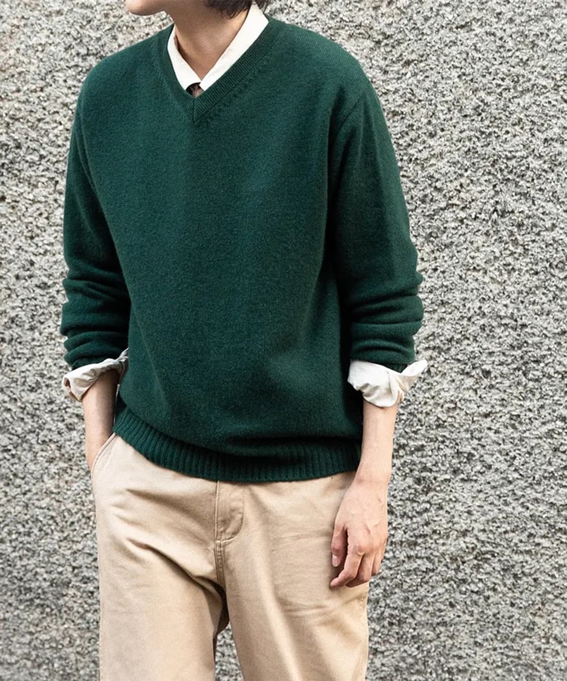 [48] 퍼스트플로어 캐시미어 브이넥 스웨터 포레스트 그린 상품이미지1