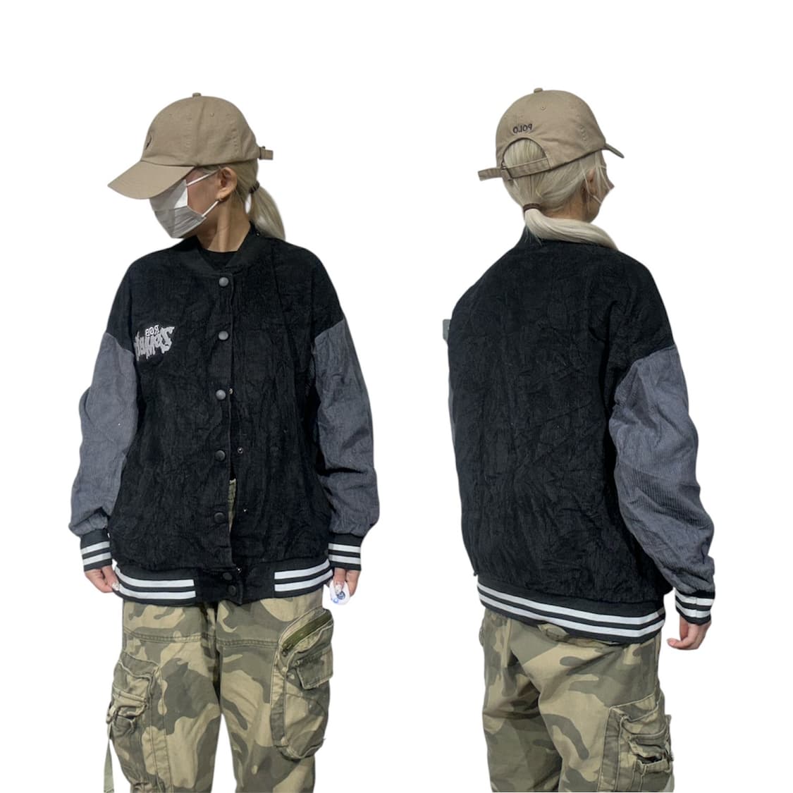 일본 빈티지 블랙 코듀로이 바시티 스타디움 자켓 상품이미지1