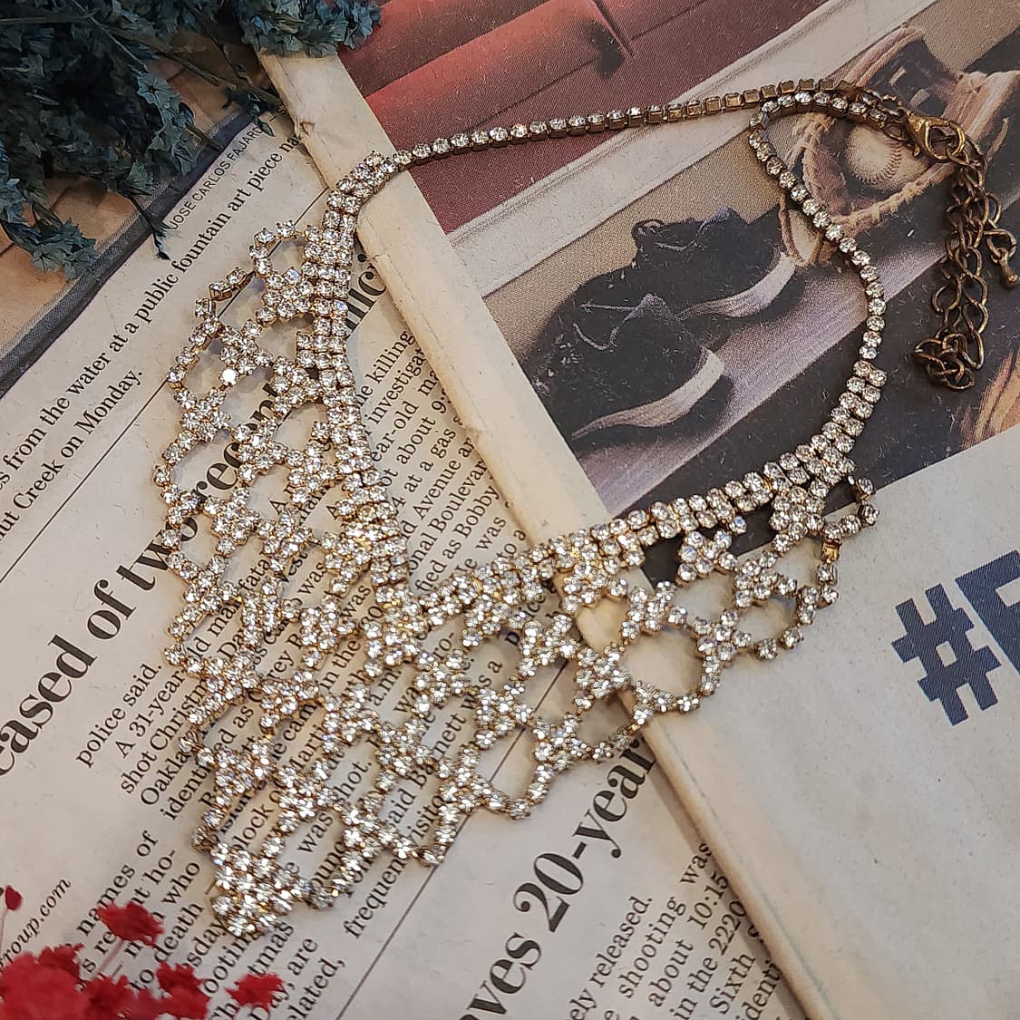 90s 프랑스 빈티지 쥬얼리 크리스탈 큐빅 샹들리에 목걸이 빈티지 목걸이 상품이미지3