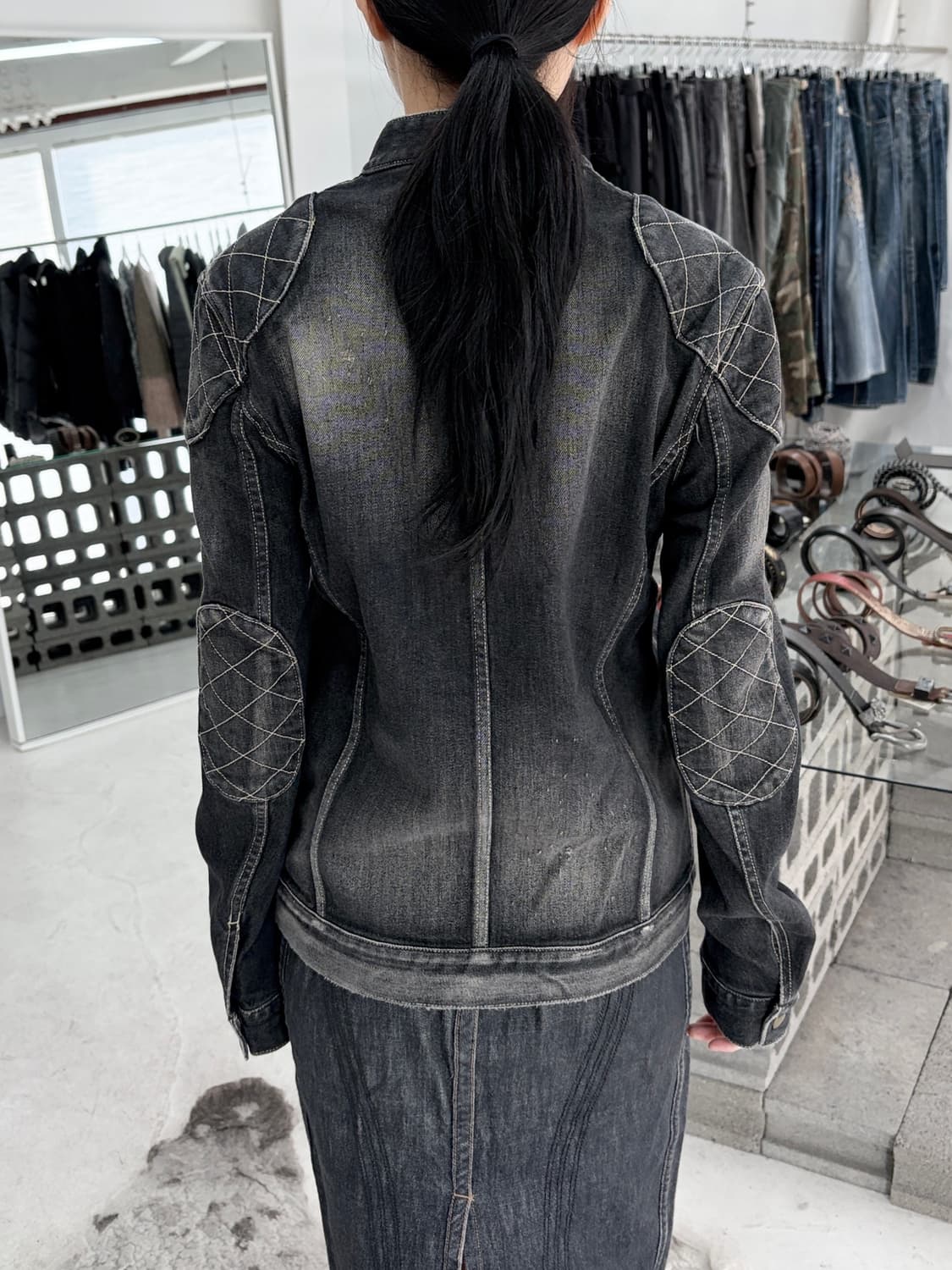 글램 워시드 바이커 데님 자켓 상품이미지2