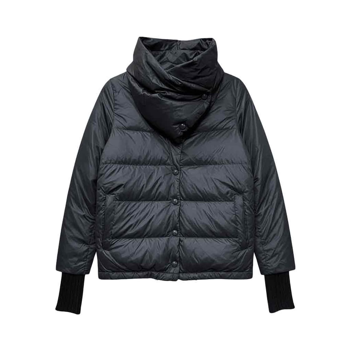 JPN VINTAGE 다운 패딩 스냅버튼 니트 워머 디테일 블랙 상품이미지1