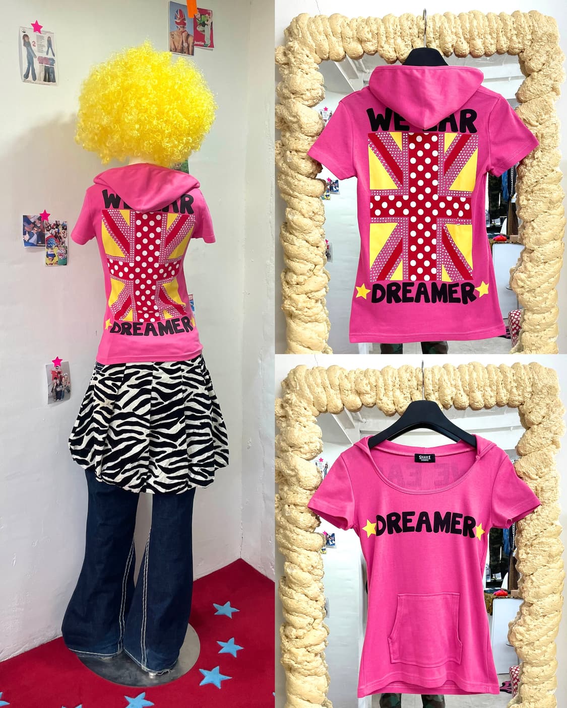 Dot Union Jack Cubic Pink Hoodie T-shirt 상품이미지1