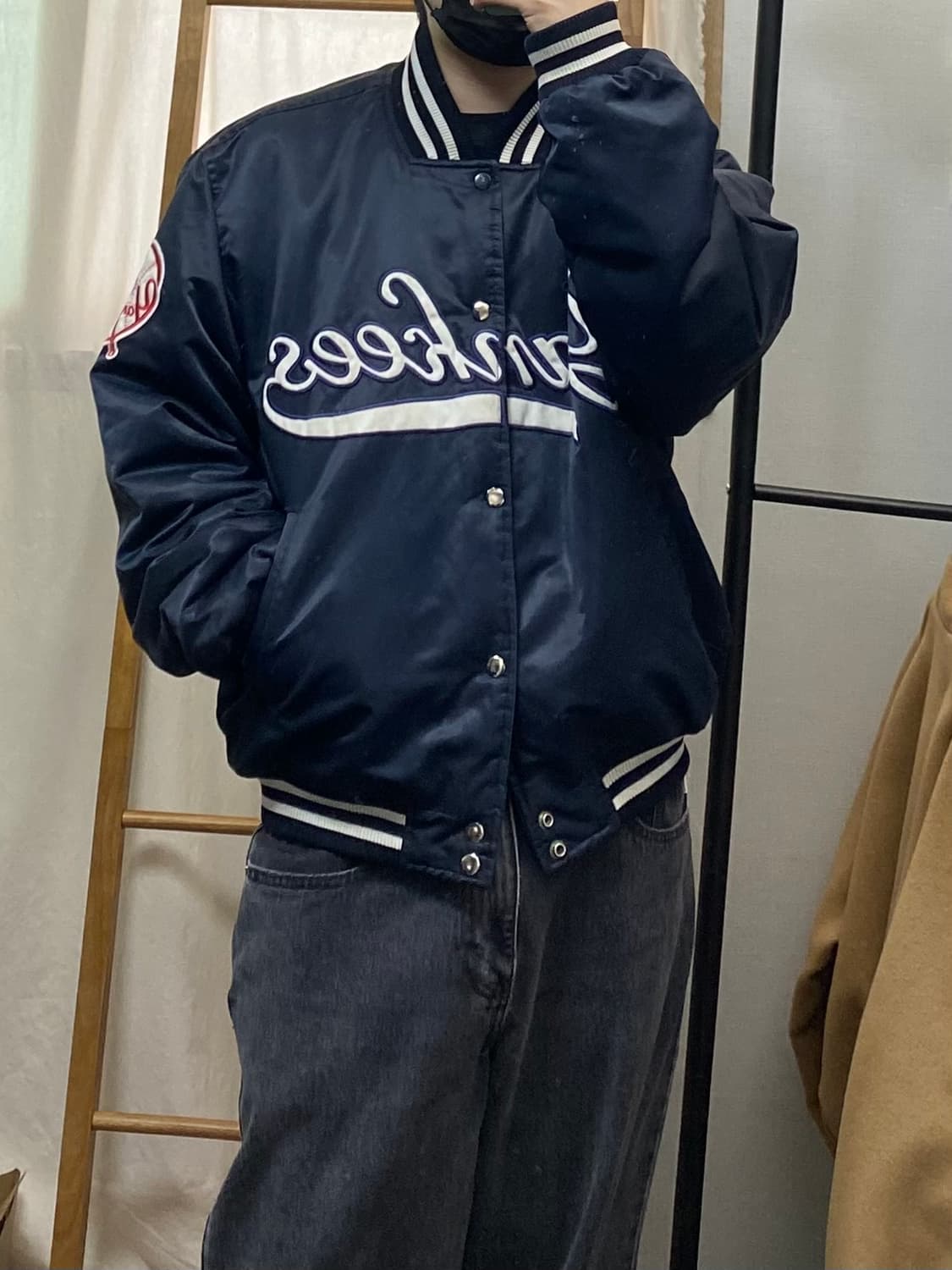 [L] 90s Majestic 마제스틱 뉴욕 양키스 나일론 바시티자켓 상품이미지8