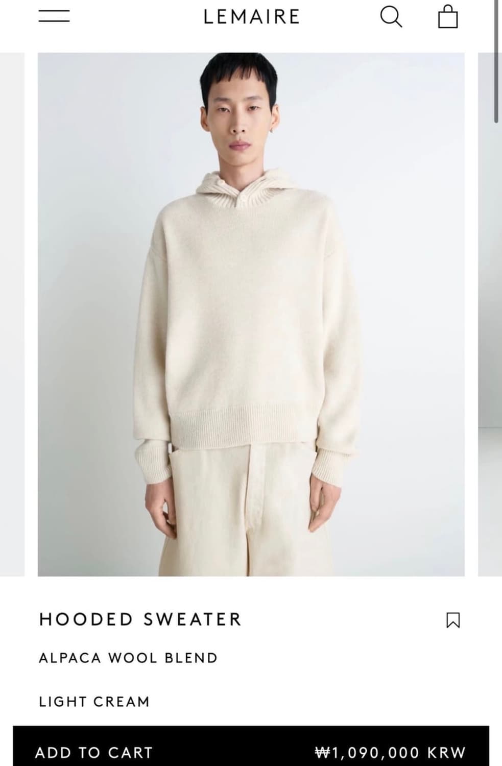 (S,M) 르메르 알파카 울 후드 스웨터 라이트크림 상품이미지6