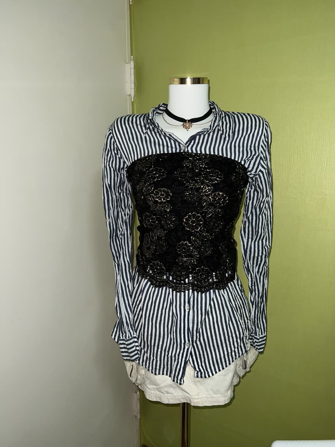 ✨vintage black gold fur lace top✨ 상품이미지1
