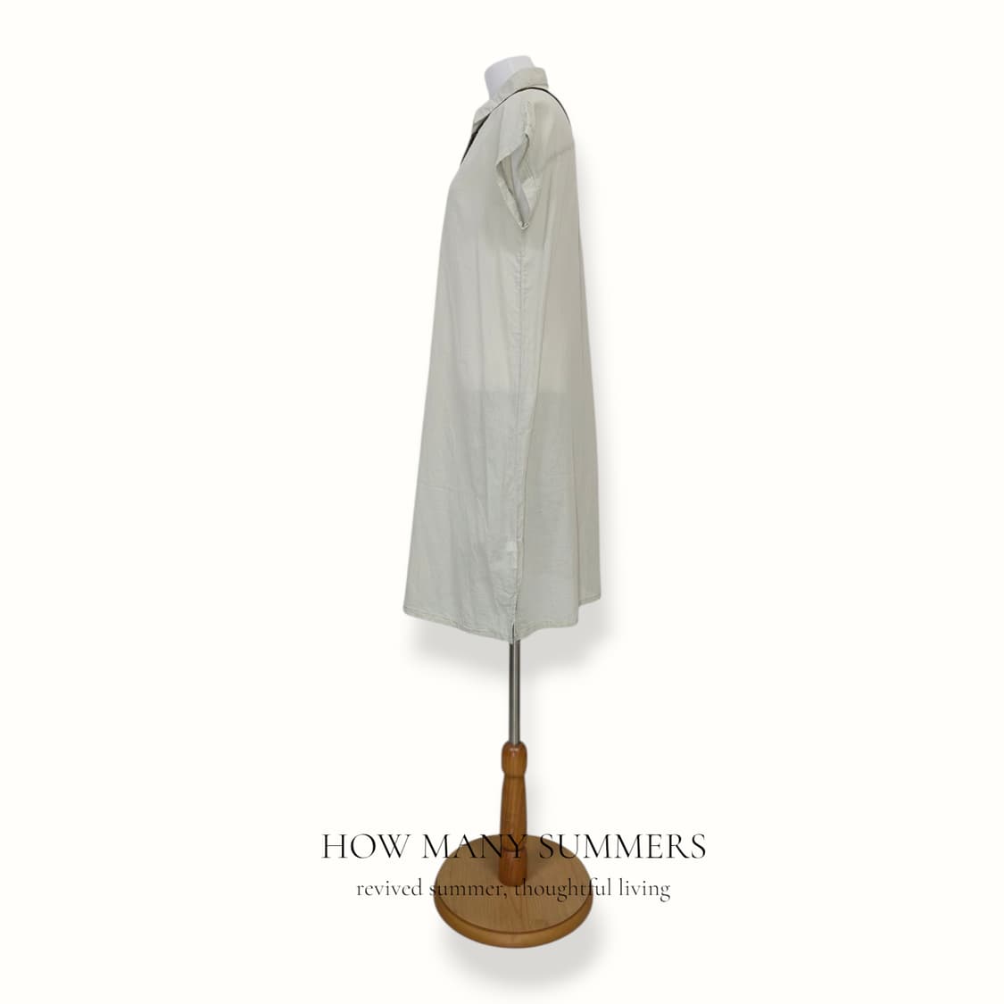 면 셔츠 원피스 L 라이트베이지 오픈카라 반팔 상품이미지2