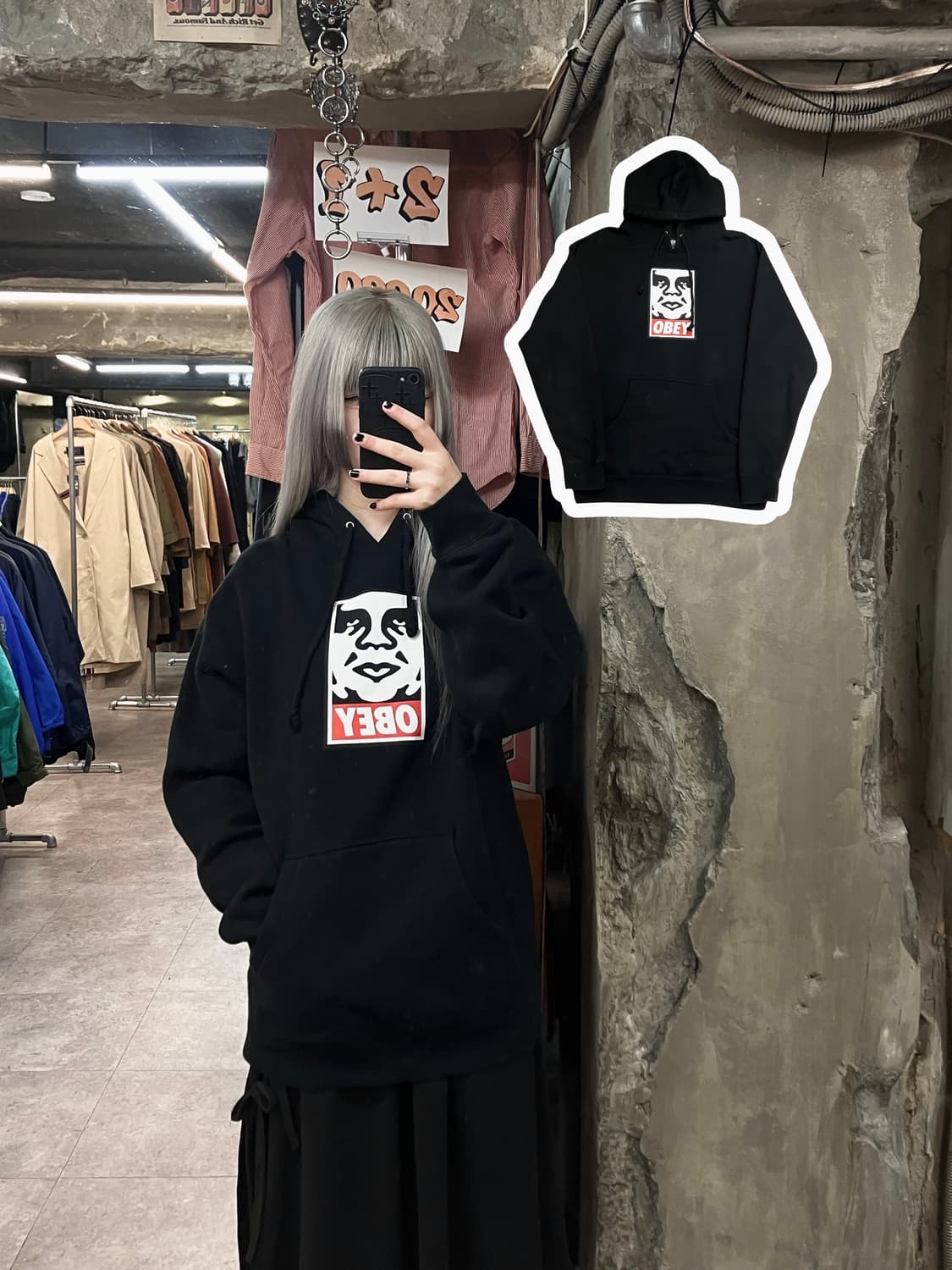 오베이 기모 후드티 블랙 M #csz3300 상품이미지1