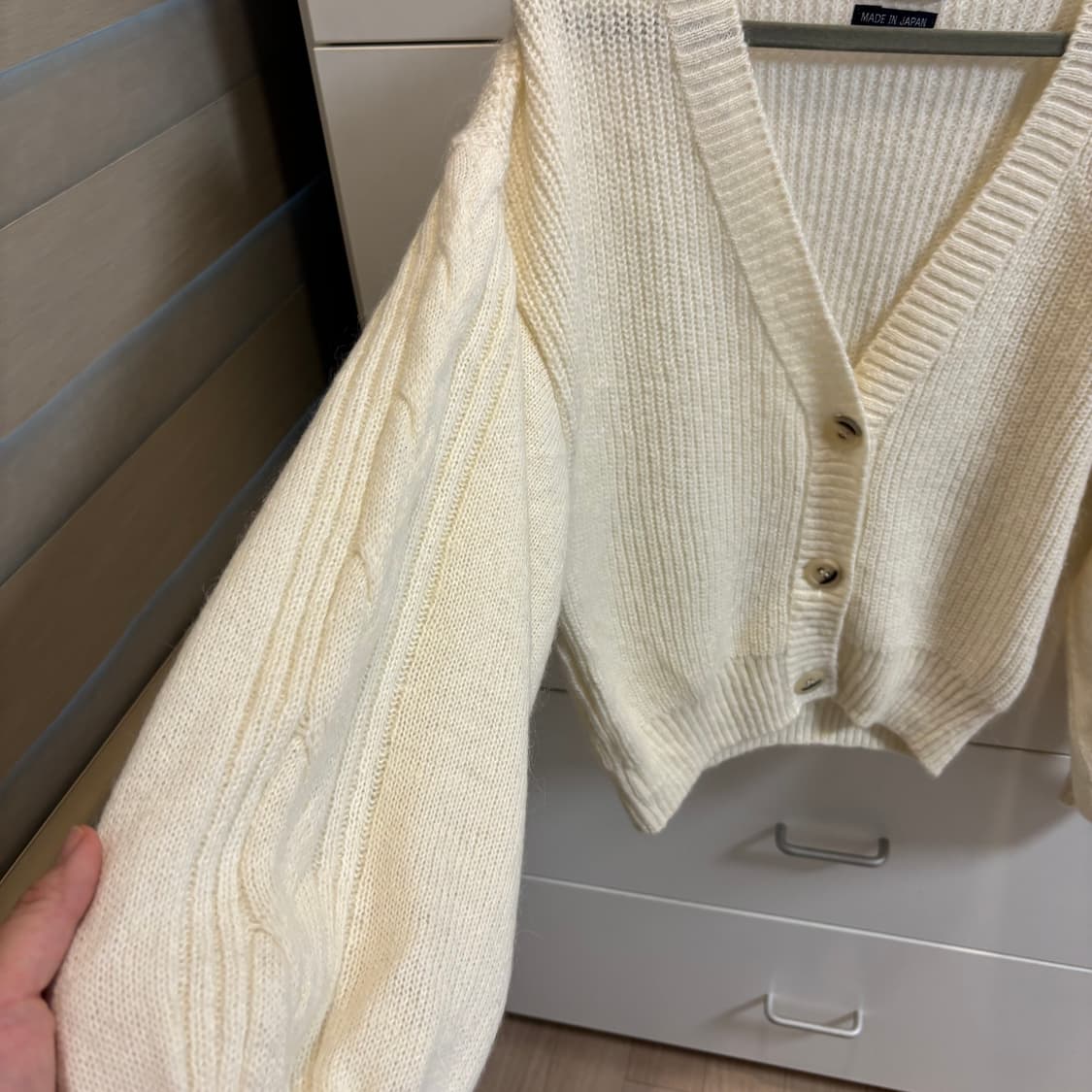 일본제 양모혼방 아이보리 크림 니트 가디건 M 상품이미지3