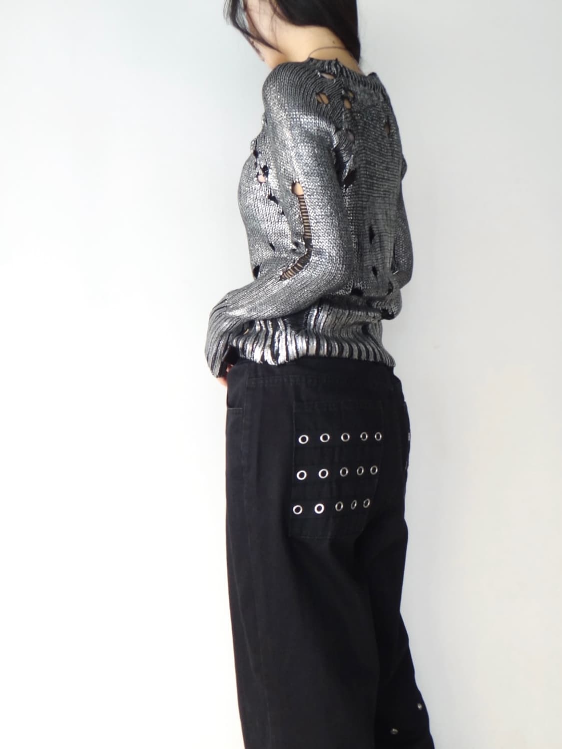 Grunge punching silver knit 상품이미지5