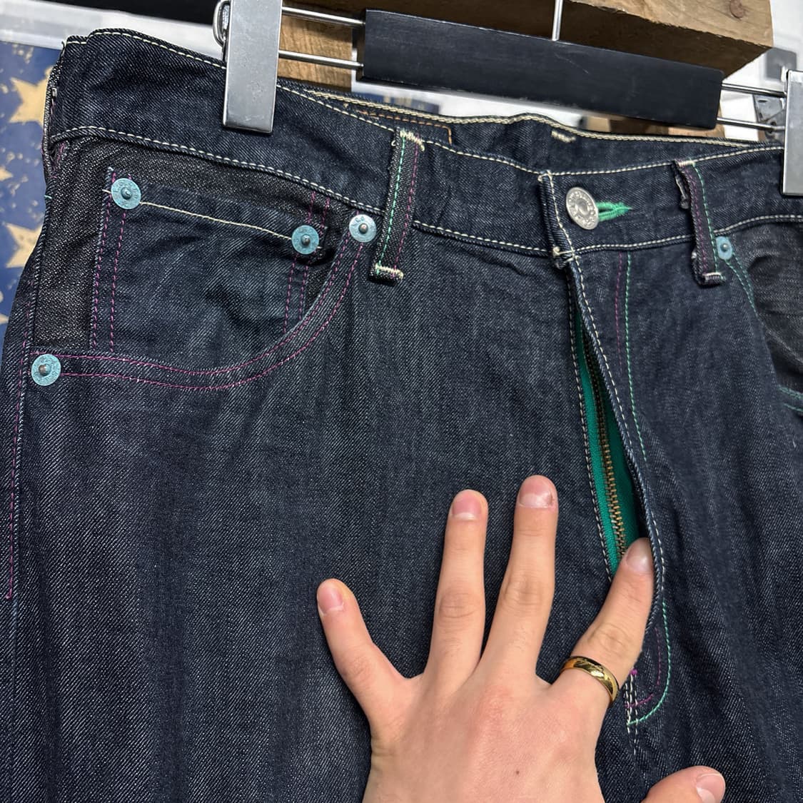 00s 리바이스X아트모스 503 루즈핏 컬러스티치 생지 데님팬츠 N632 상품이미지5