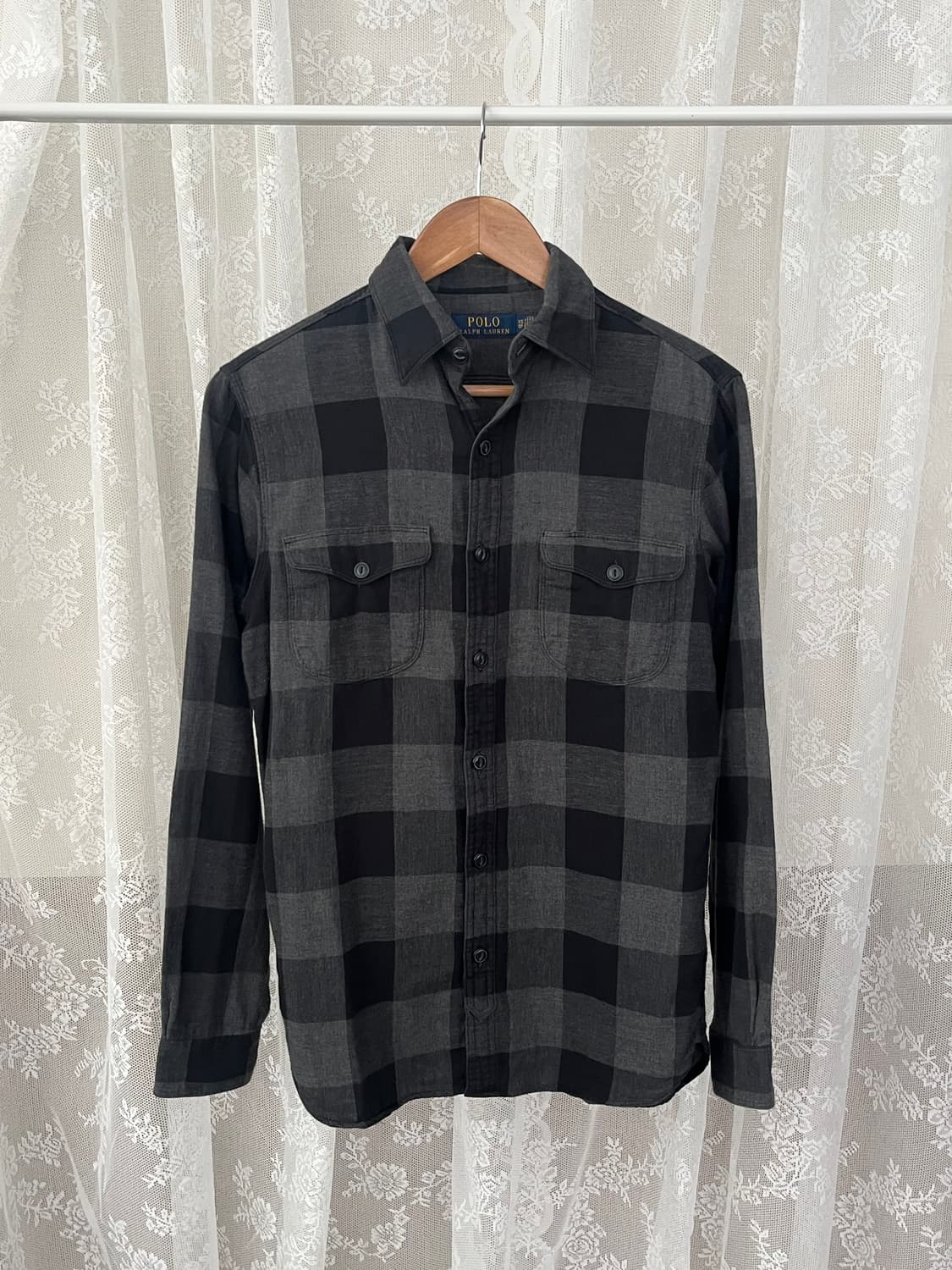 XS) 폴로 랄프로렌 이중지 체크 셔츠 차콜 상품이미지1