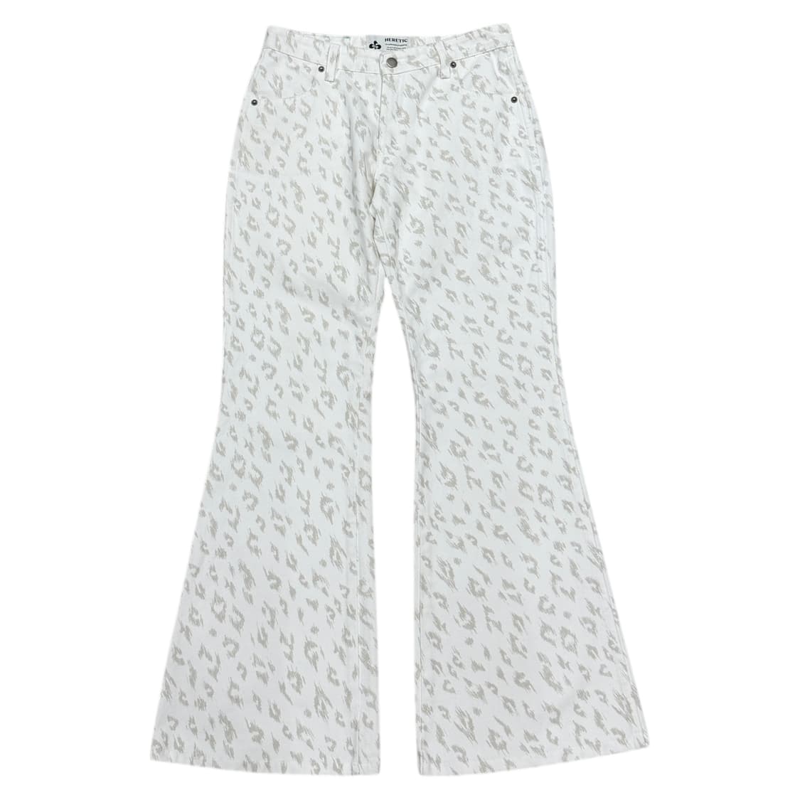 헤리틱 레오파드 호피 부츠컷 데님팬츠 바지 화이트 상품이미지1