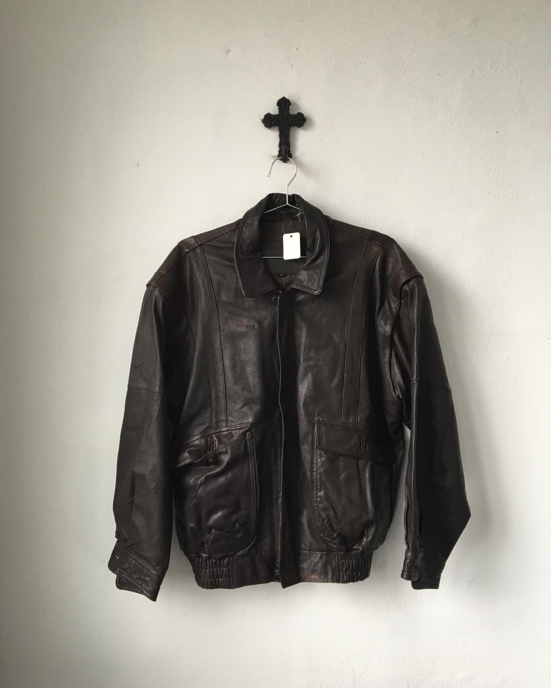 Leather bomber brown jacket 상품이미지1