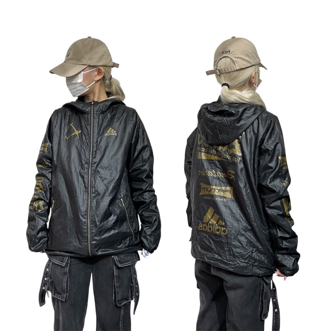 아디다스 블랙 골드 로고 후드 바람막이 자켓 L 상품이미지1