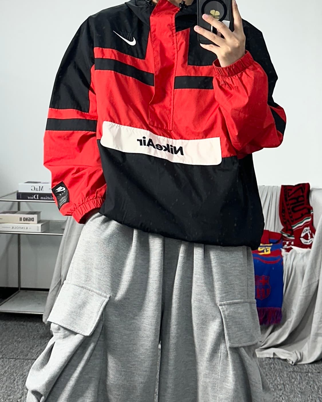 나이키 NSW 에어 블랙 레드 우븐 아노락 XL 상품이미지3