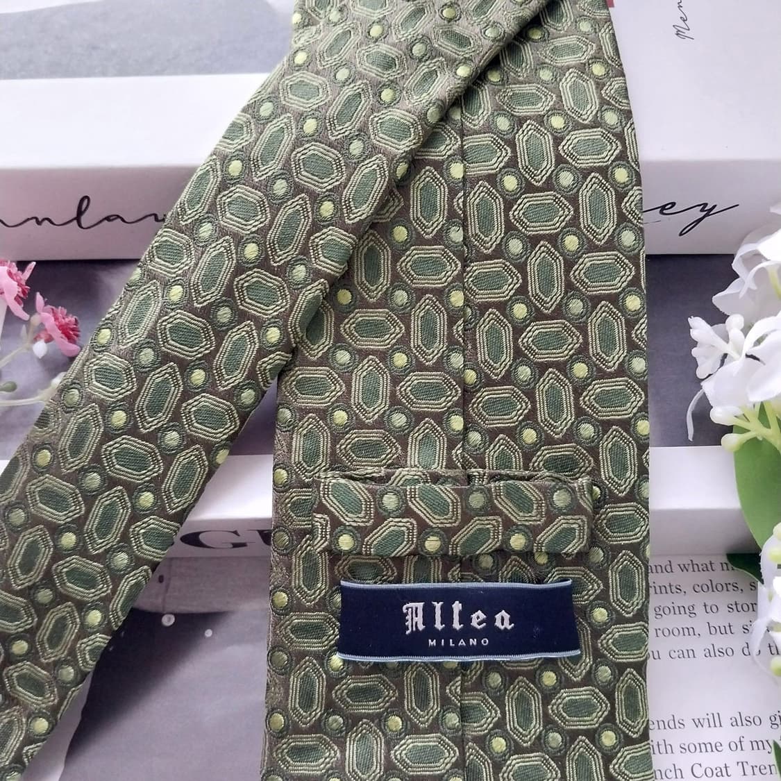 알테아 실크 올리브그린 패턴 넥타이 8.8cm A+등급 K2180 상품이미지4