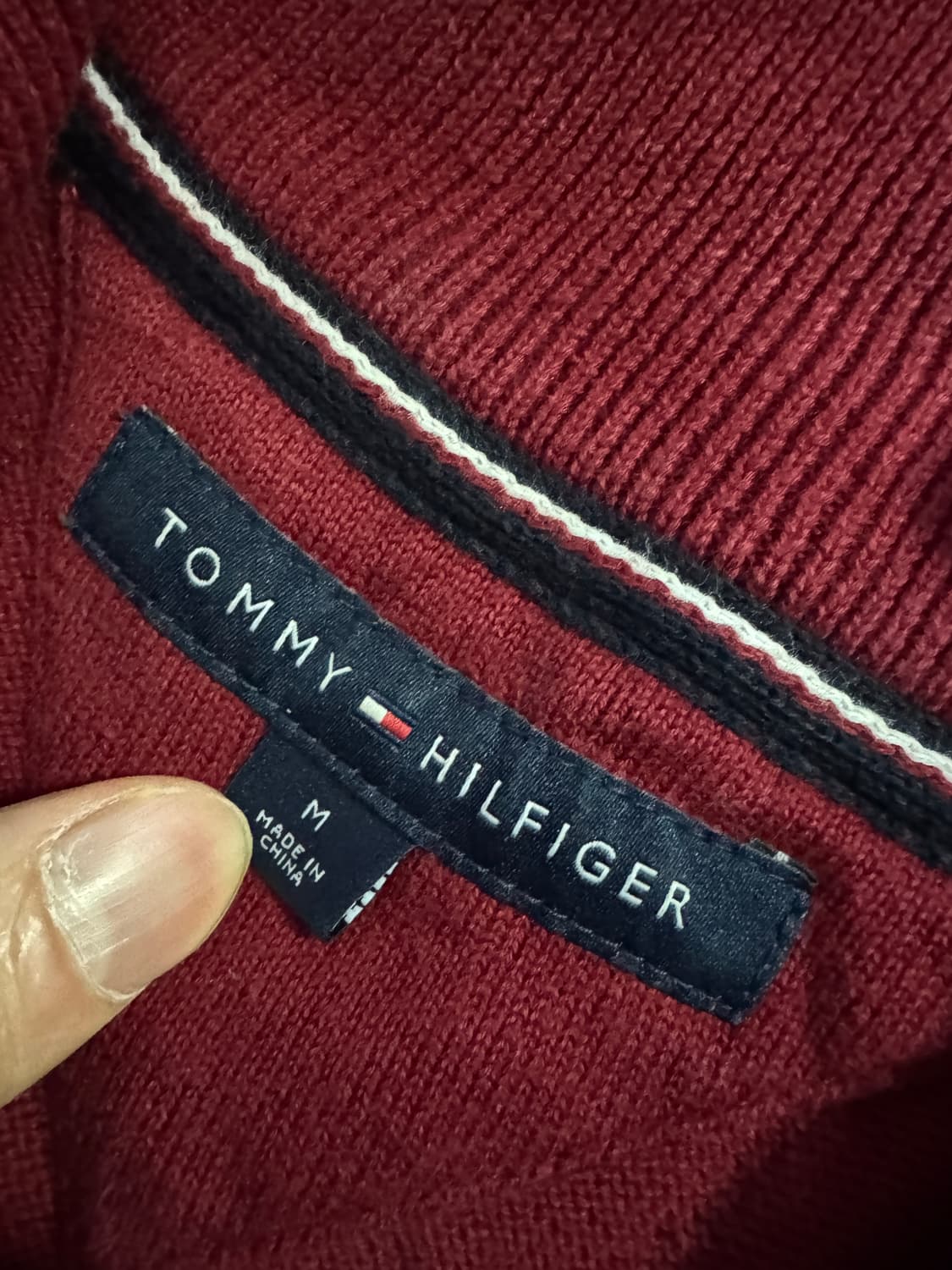공용!! 타미힐피거 미니멀 코튼 반집업 니트 S ~ M 상품이미지3