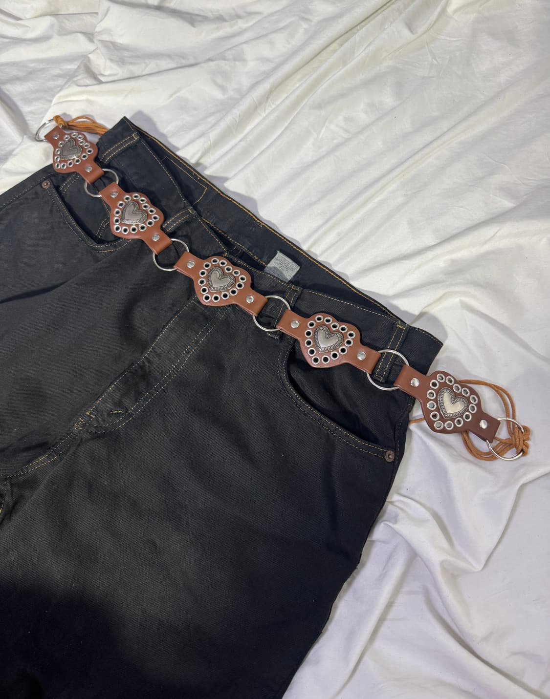 빈티지 하트 콘초 아일렛 웨스턴 레더 벨트 상품이미지2