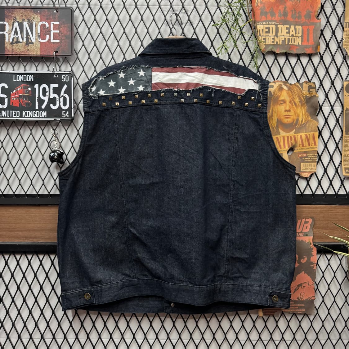 USA VINTAGE 데님 조끼 전후면 성조기 포인트 진청 상품이미지4