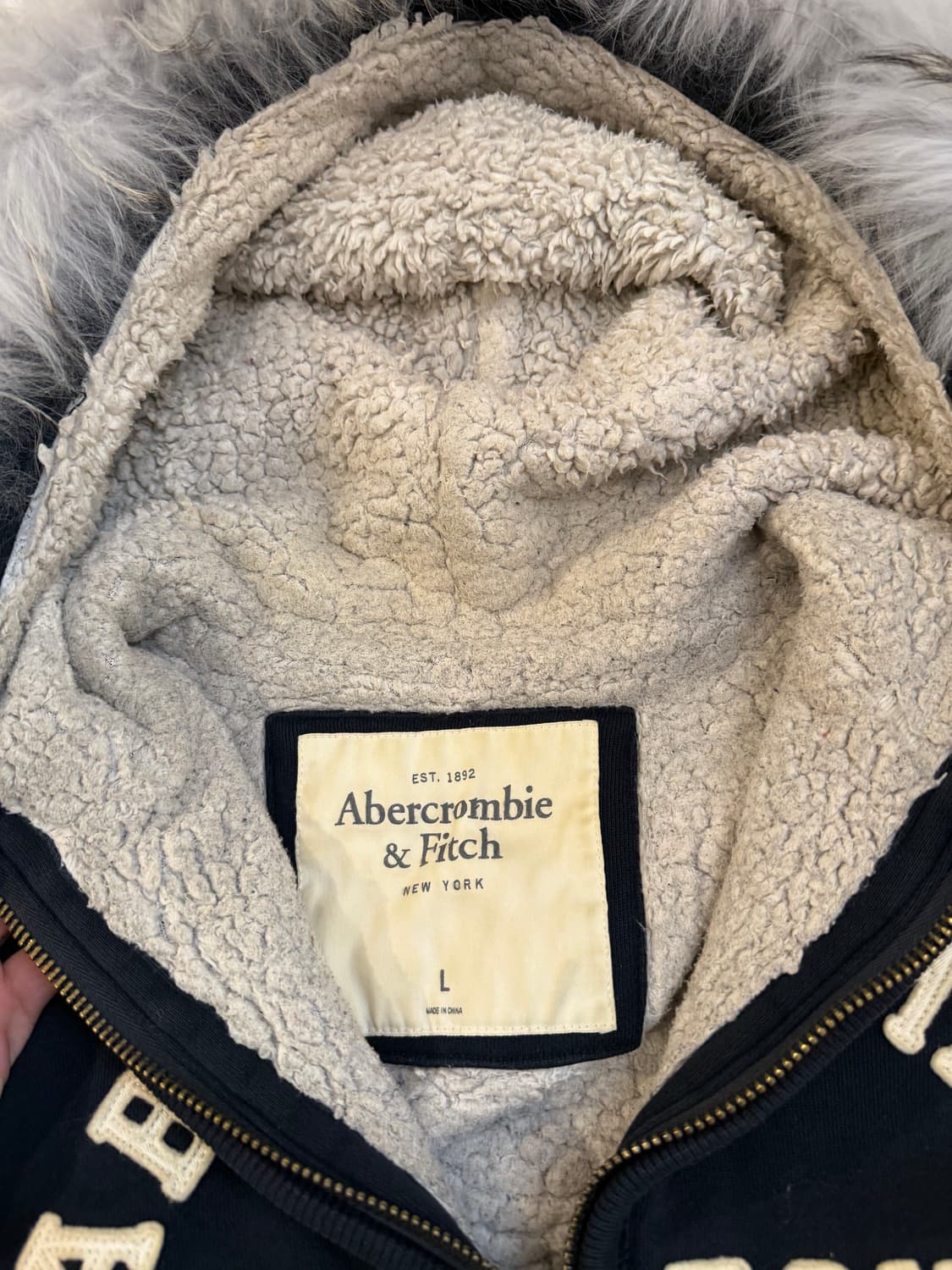 아베크롬비 y2k 울프죠 폭스 퍼 후드집업 양털 네이비 상품이미지4
