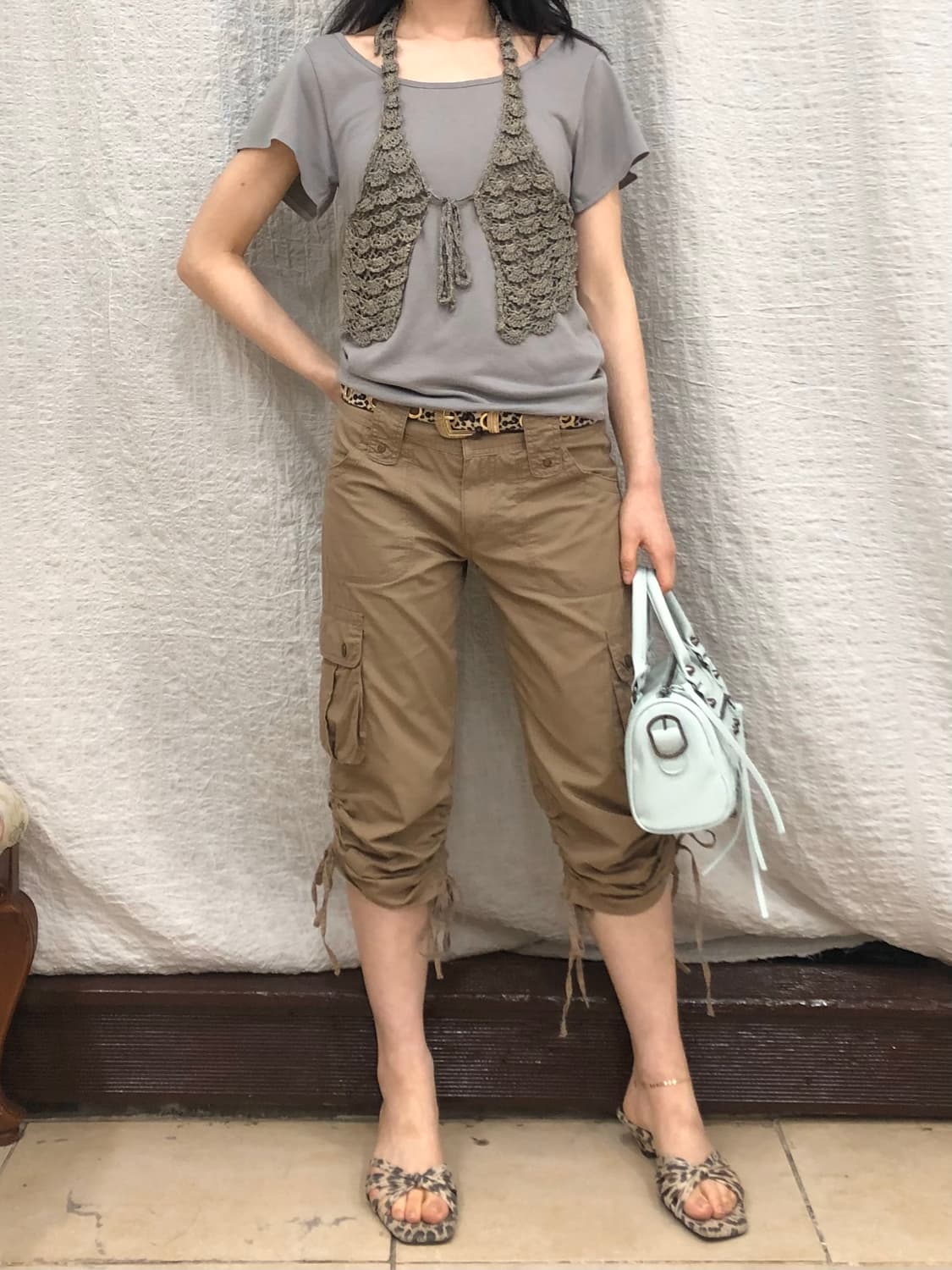 ribbon shirred capri pants 상품이미지3