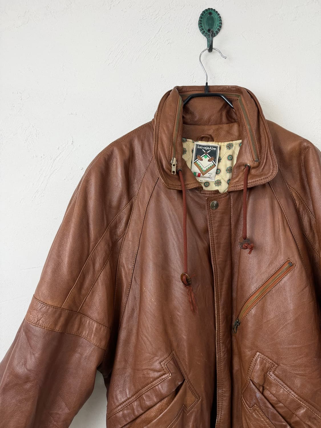 80s SalvajeAire 패널 레더 봄버 (MADE IN ITALY) 상품이미지4