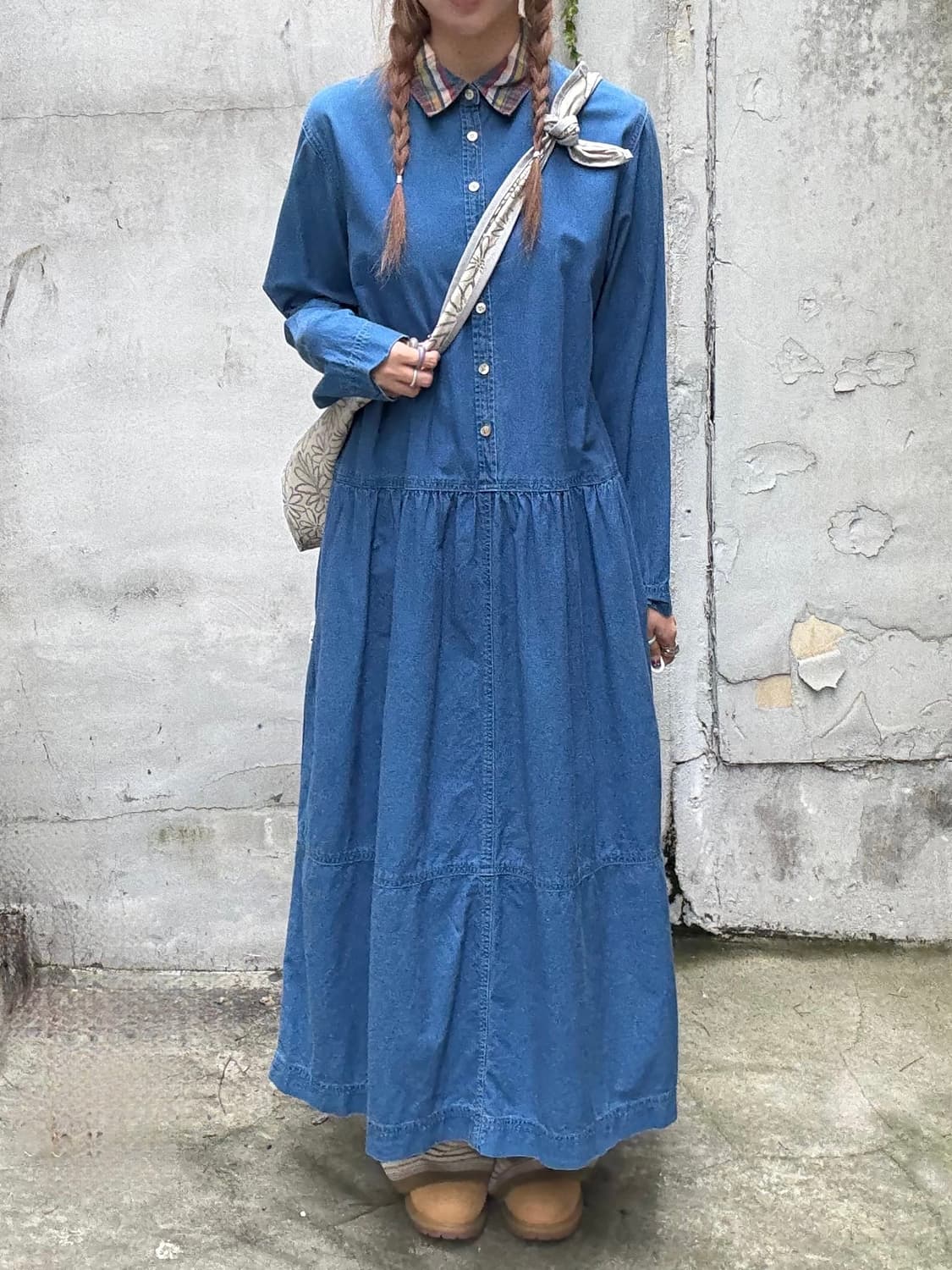 이세이미야케 HAI 체크카라 데님 롱원피스 상품이미지1