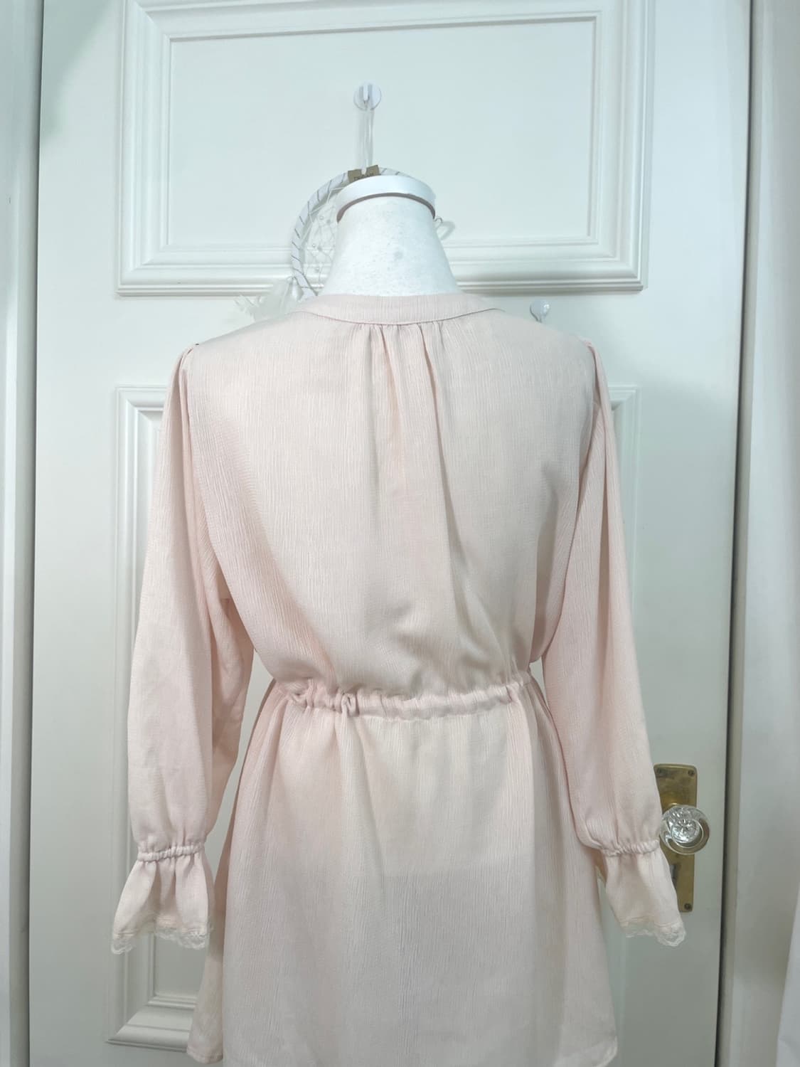 coralpink lace trim waist shirring blous 상품이미지4