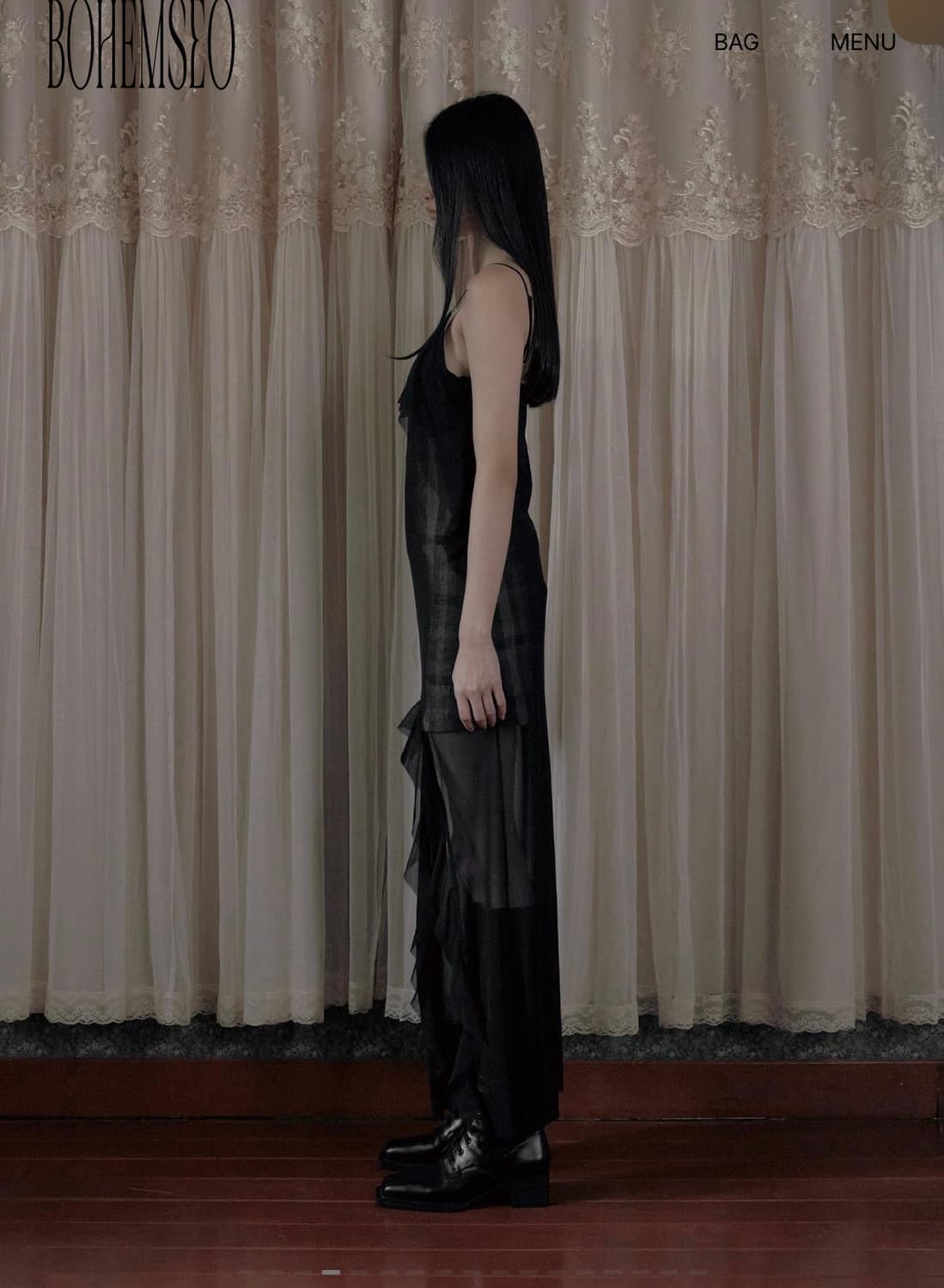 보헤미안서울SEETHROUGH CHECK RUFFLE MAXI DRESS 상품이미지3