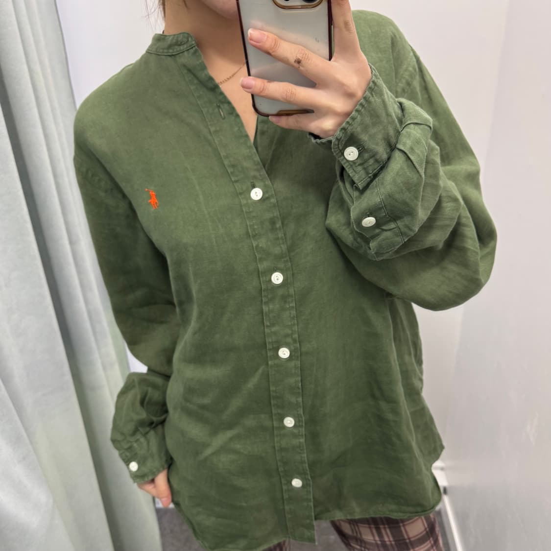 폴로 카키 린넨 클래식핏 셔츠 상품이미지3