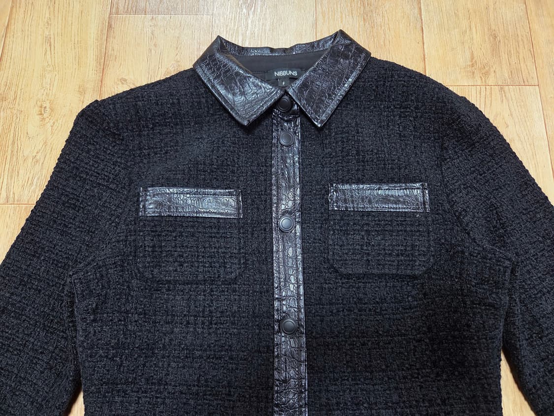 니쁜스(NIBBUNS) 벨벳트위드 레더배색 원피스 55-66 새상품 상품이미지5