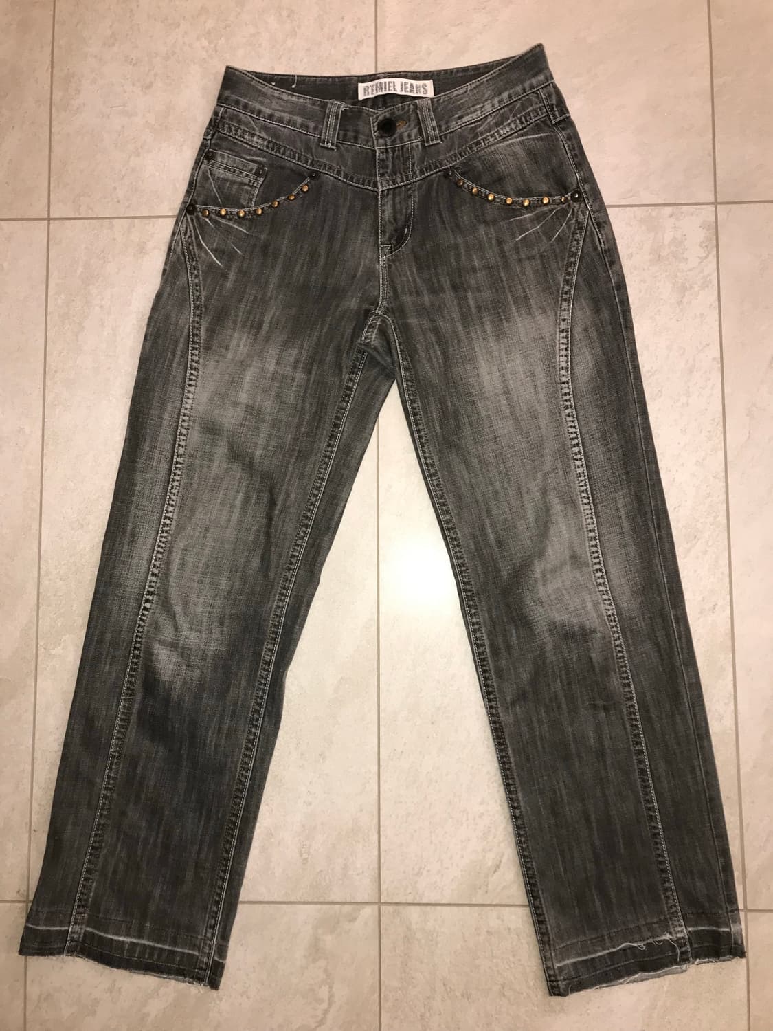 빈티지 스터드 흑청 워싱 진 상품이미지1