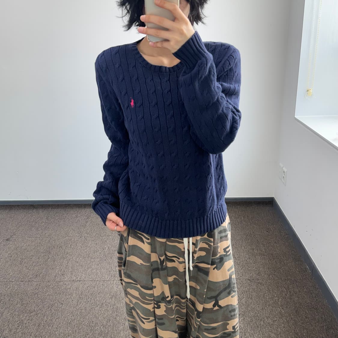 Polo 폴로 핑크포니 네이비 케이블 니트 상품이미지1