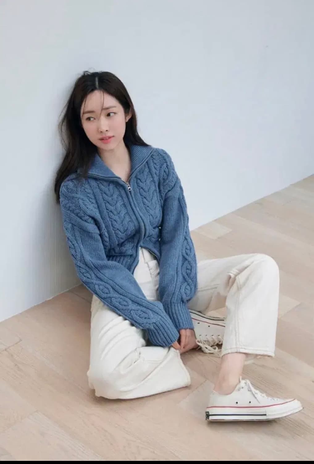 시티브리즈 울케이블 니트 집업 가디건 블루 상품이미지2