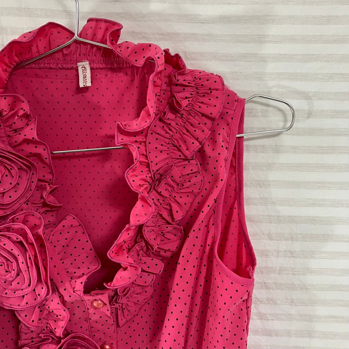 빈티지 핫핑크 땡땡이 로즈 블라우스 1062 모리걸 y2k 스트릿 갸루  상품이미지3