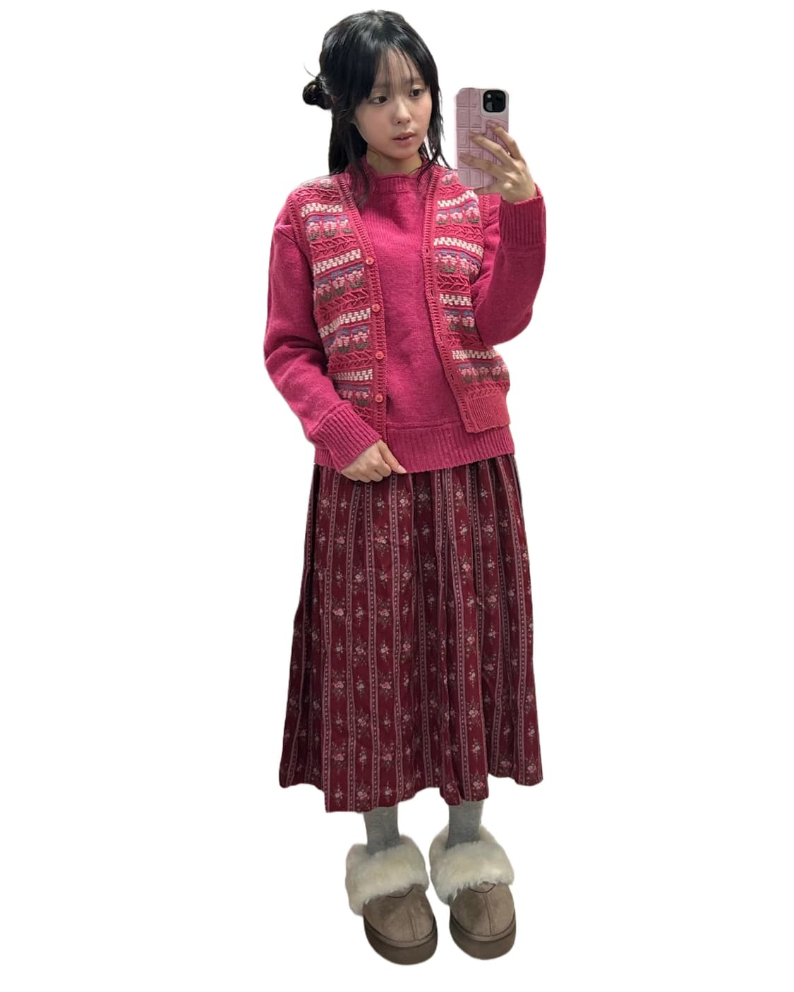 [코디세트] 어두운 핑크 플라워 셋업 겨울 아오이유우 상품이미지6