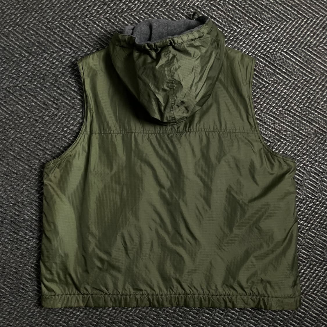 빈티지 립스탑 나일론 기모 후드 베스트 카키 y 4770 상품이미지4